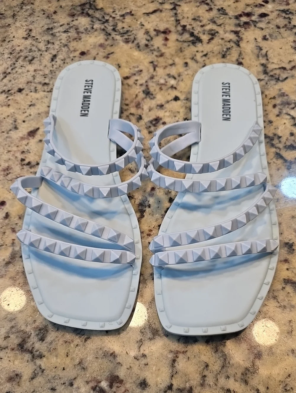 Steve Madden Pale Blue Pyramid-Stud Slide Sandals